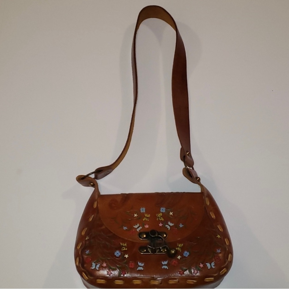 Hand Painted Floral Leather Saddle Bag